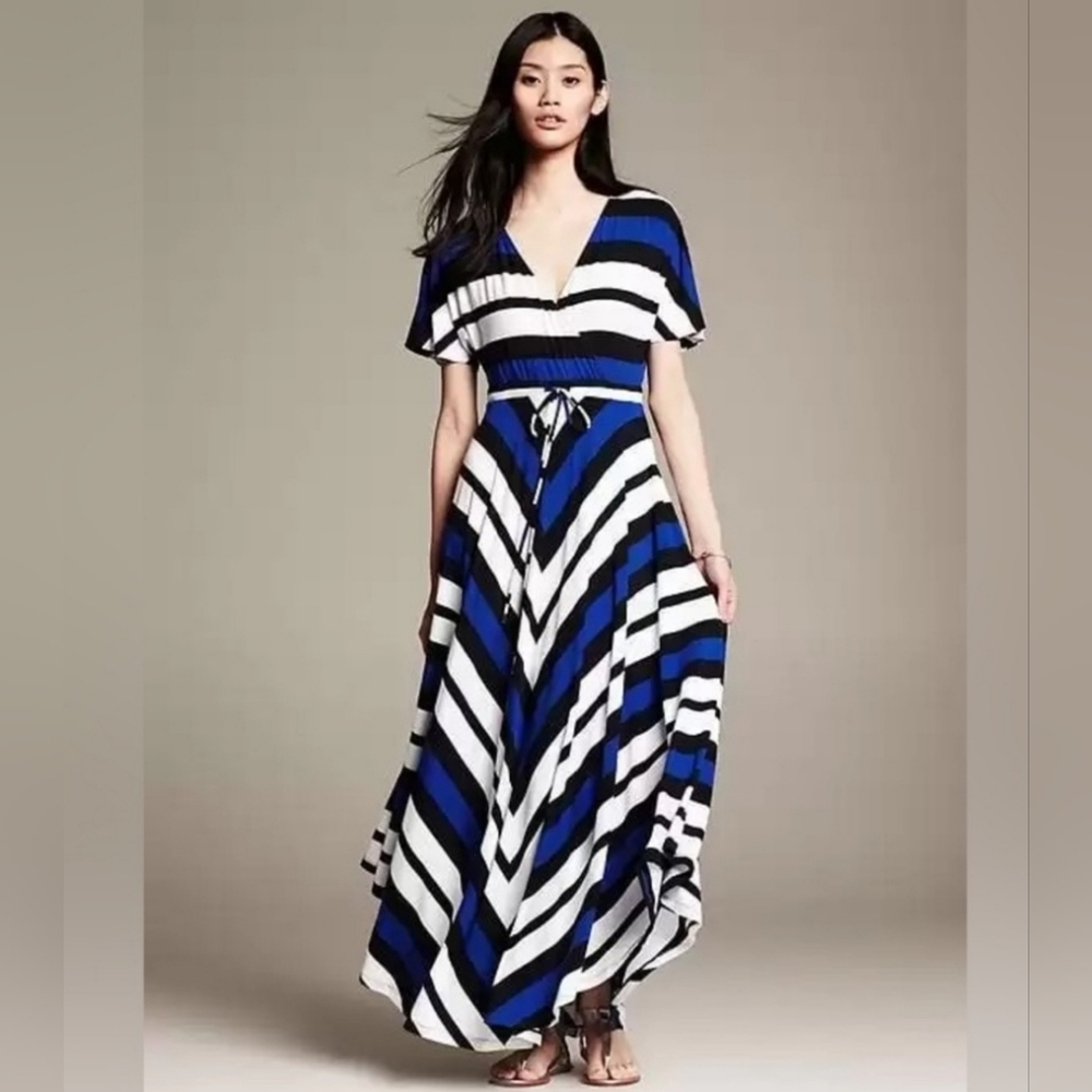 Banana Republic Striped Handkerchief-Hem Patio Dress